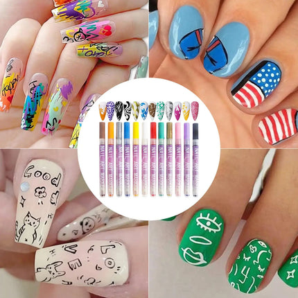 12 Colors Nail Art Pens Set,Nail Polish Pens Drawing Painting Point Liner Acrylic Painted Pen Kit, Waterproof and Quick-drying