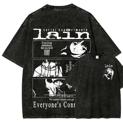 Classic Retro Anime Serial Experiments Lain Graphic Print T-shirt Loose Casual Oversize Vintage Washed Cotton Tee Streetwear Top