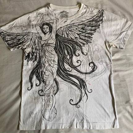 2000s affliction T-shirt Clothes Retro Punk Hip Hop Graphic Print Oversized T-shirt Men's New Round Neck Cotton Short Sleeve Tops