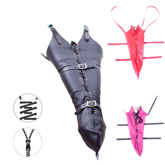 Sexy Lace-up Leather Bondage Handcuff Glove with Flexible Full Arm Cover Wrap Bag for Couple Adult Romantic Fun Sex Toys