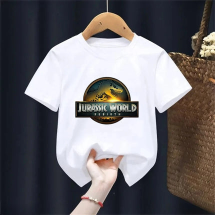 Summer New Cool Dino Print Children's T-shirt Casual Fashion Boys Girls Simple Style Short Sleeve Baby Kids Clothes Harajuku Tops
