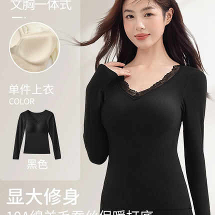 Women's Heated Underwear Set, Winter Fleece Lined Seamless Base Layer Top & Pants with Removable Bra, Thermal Wear MOYISU M-2XL