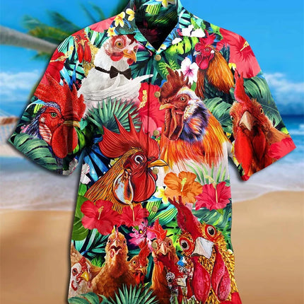 Newest Loose Breathable 3D Print Trendy Cool Fashion Chicken Shirts Beach Hawaiian Top Short Sleeves Summer Men's Men Tee