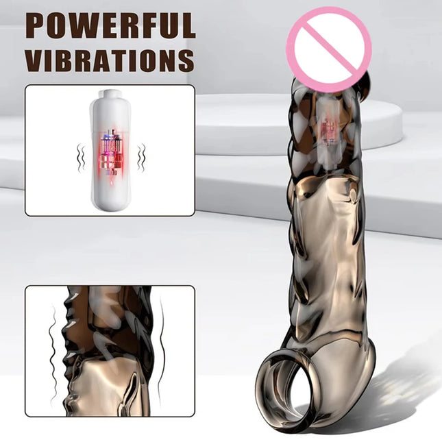 High Elasticity Cock Ring Extender Reusable Penis Sleeve With Vibrator Penis Ring Soft Dick Enlarger For Couples Reusable Condom
