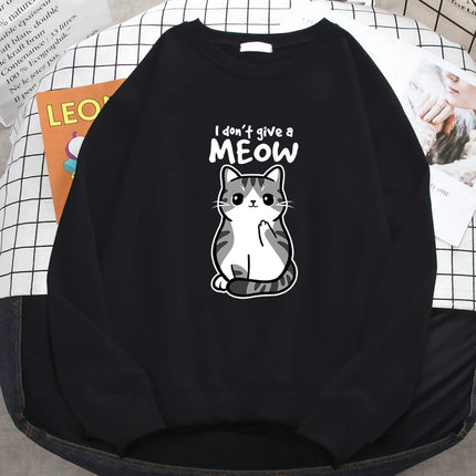 Simple Autumn Womens Sweatshirt I Don'T Give A Meow Funny Cat Cartoon Animalmale Print Hoody Fleece Pullovers Loose Warm Tops