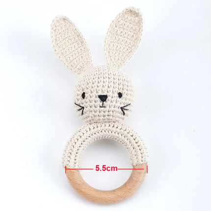 Amigurumi Cartoon Animal Baby Rattle Cute Wooden Ring Handhold Newborn Rattle Toys Handmade Pacifier Clips Kids Educational Toys