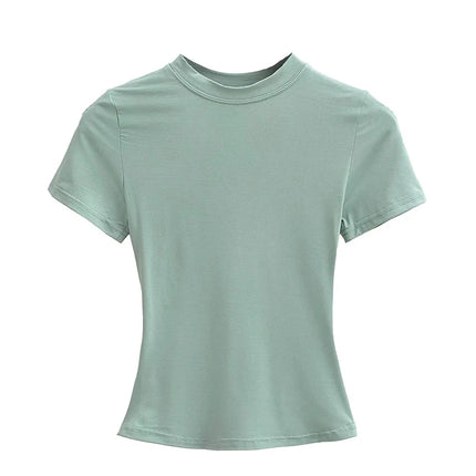 2025 New High Quality Casual T-shirt Sexy Slim Short Sleeves Fashion Trend Solid Women's Clothing Y2K Tops