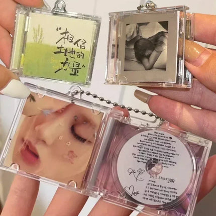 10PCS Peripheral Commemorative Blank Album Mini CD Case DIY Keyring Hanging Decoration CD Player Pendant Key Chains