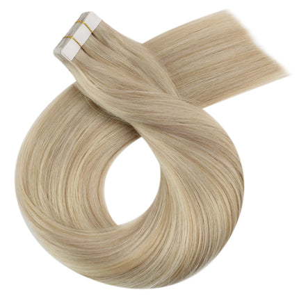 VeSunny Tape in Hair Extensions Human Hair Seamless Skin Weft Hair Extensions Double Sided Balayage Hair Color Adhesive Silky