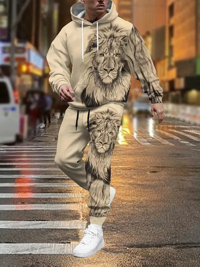 Autumn Animal Wolf Lion 3D Printed Hoodie Suit Men Sweatshirts Sweatpants Casual Fashion Two Piece Tracksuit Set Man Clothing