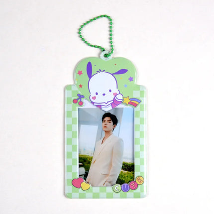 Sanrios Gudetama Keychain with Photo Card Holder Anime Keroppi Tuxedosam Photocard Holder Key Ring Accessory for Bag Backpack