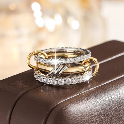 A Niche Two-Color Four-Ring Copper Jewelry Ring, Hypoallergenic, Ins Style, Stacking Artifact, Suitable For Young Women