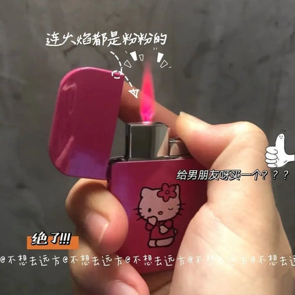 Butane Gas Lighter Katie Cat Pink Flame Windproof Inflatable Lighter Cigarette Accessories Women's Lighter Small Gift
