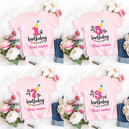 Personalized Girl Birthday Cartoon T Shirt for Girls Tshirt Number 1 2 3 4 5 6 7 8 Graphic Kids Clothes Birthday Party Outfits