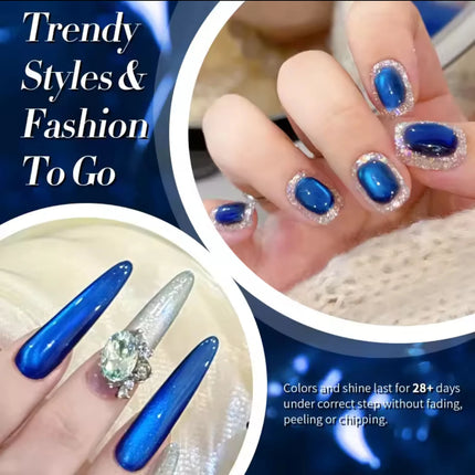 MIANEL 10ML Northern Colorful Blue Light Glass Beads Cat Eye Gel Nail Polish Flashing Versatile Winter Blue Nails