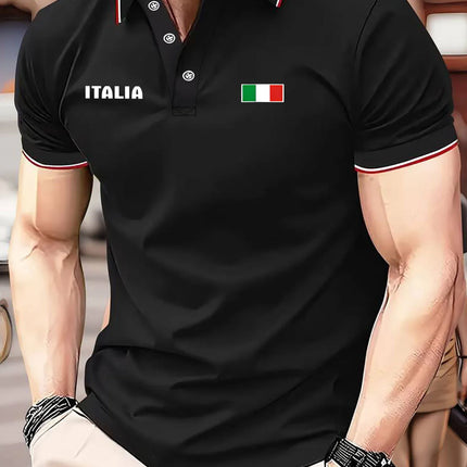 The 2025 summer new men's POLO shirt features a casual fashionable comfortable and breathable 3D letter pattern print