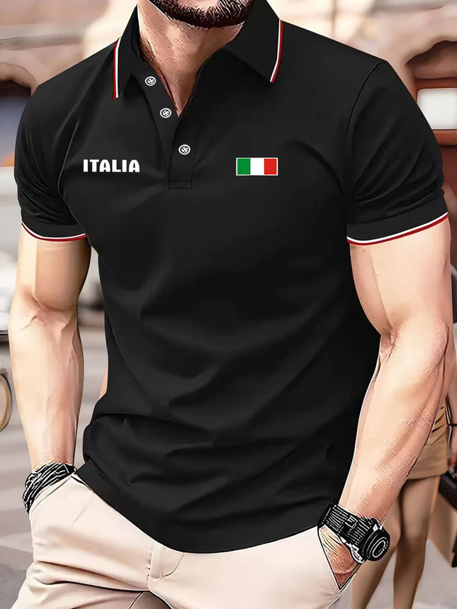 The 2025 summer new men's POLO shirt features a casual fashionable comfortable and breathable 3D letter pattern print
