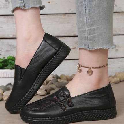 Women's leather flat shoes, spring and autumn women's loafers， single classic mom shoes, anti-slip comfortable and free shipping