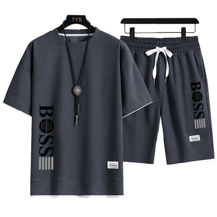 2026 Summer New Arrival Men's Casual Fashion Printed Bear Outdoor Sports Loose Quick-Drying Short-Sleeve T-Shirt + Shorts Set