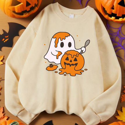 The Ghost Digging Pumpkins Design Sweatshirt Female Autumn Casual Clothes Sport Y2K Sweatshirts Soft Comfortable Pullovers
