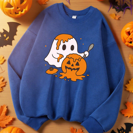 The Ghost Digging Pumpkins Design Sweatshirt Female Autumn Casual Clothes Sport Y2K Sweatshirts Soft Comfortable Pullovers