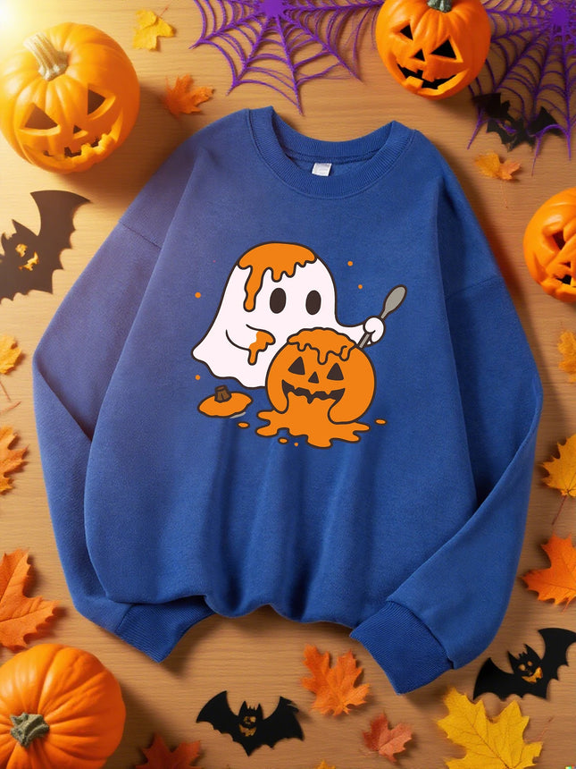 The Ghost Digging Pumpkins Design Sweatshirt Female Autumn Casual Clothes Sport Y2K Sweatshirts Soft Comfortable Pullovers