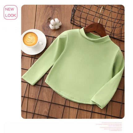 1pcs Autumn Winter Children's T-Shirts Solid Color Warm Tops Kids Round Neck Long Sleeve Base Shirt Boys Girls Tshirts Clothes