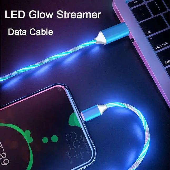 Metal Streamer & Glowing LED Charger Cables - Fast Charging for iPhone, Huawei, Xiaomi, Samsung. Type C & Lightning Options