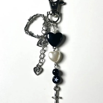 Black heart keychain cute Charm aesthetic