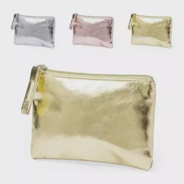 Silver Gold PU Leather Coin Purse Wallet Simple Fashion Waterproof Coin Bag Portable Card Holder Key Coin Earphone Pouch
