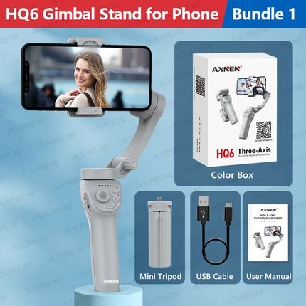 Handheld 3-Axis Gimbal Stabilizer for Smartphone, for iPhone Cellphone Record Video Vlog Phone Anti-Shake with Fill Light
