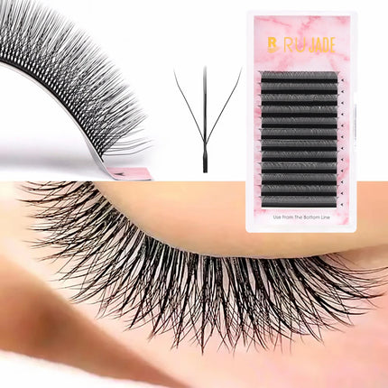 RUJADE 3D 4D 5D Premade Fans Eyelash Extension Y W Shape Fairy Spike Soft Automatic Blooming Faux Individual Clover Lash