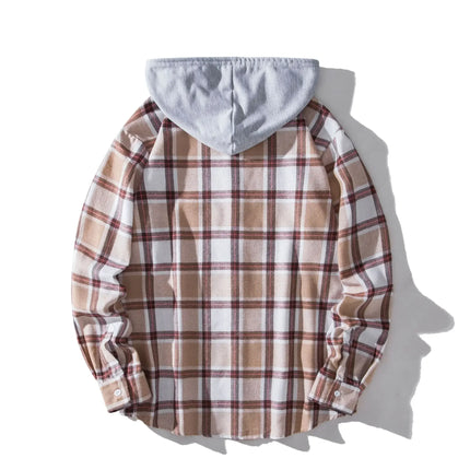 Autumn Hot Sale Of The Season Men's Plaid Hooded Casual Shirt Independent Station Cross-Border Checkered Hoodie Style Floral Patchwork