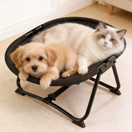 Foldable Pet Cot for Cats and Small Dogs, Elevated Dog Bed with Breathable Mesh, Portable Cat Hammock, Removable Washable Cover