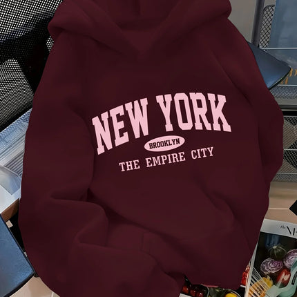 Women'S Loose New York Letter Pattern Fashion Hoodie Casual Style Geometric-pattern Hooded Collar Suitable for All Seasons