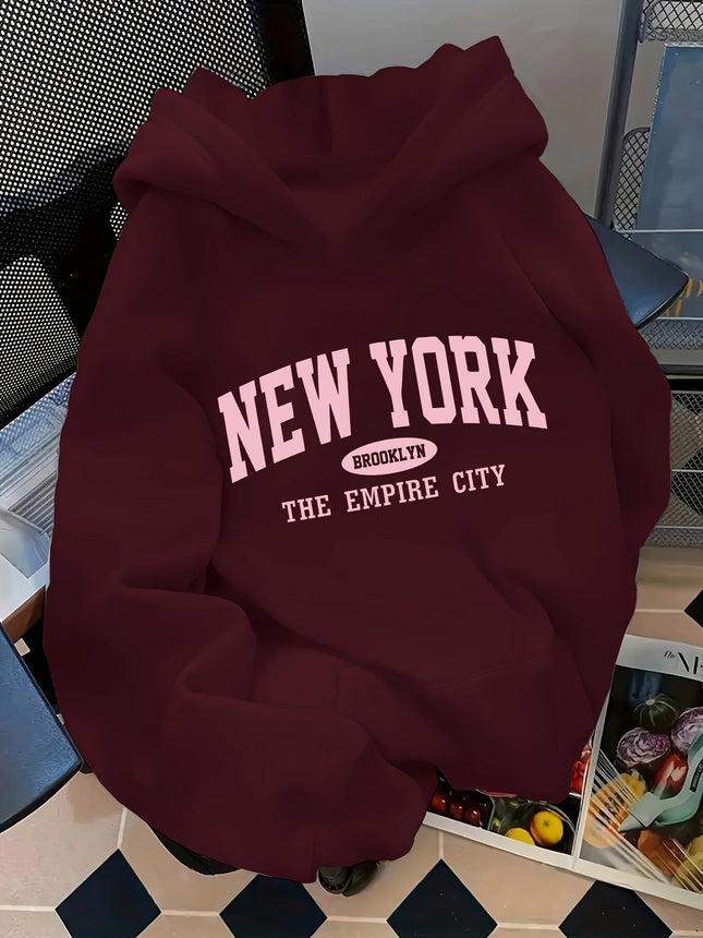 Women'S Loose New York Letter Pattern Fashion Hoodie Casual Style Geometric-pattern Hooded Collar Suitable for All Seasons