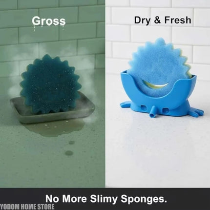 Smiling Sponge Holder with Drain Adjustable Soap and Sponge Drying Rack Kitchen Sink Organizer Storage Rack