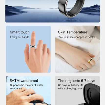 R08 Smart Ring For Men Women Touch Control Function Health Monitor IP68 5ATM Waterproof Skin Temperature Measure Smart Ring New