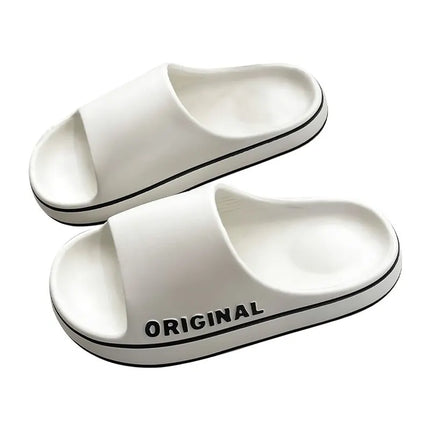 Feslishoet Women's Letter Slippers, Beach Slides, Solid Color Men's Thick Sole Indoor Bathroom Anti-Slip Shoes, Summer Couple Sandals