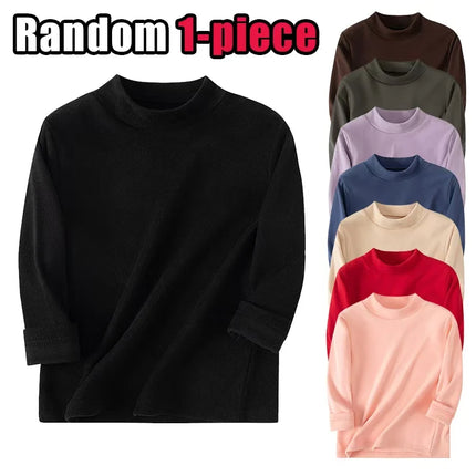 1/2/3piece Autumn And Winter Thick Children's Solid Color Base Shirt Boys And Girls Brushed Warm Mid Neck Top Fashionable Hoodie