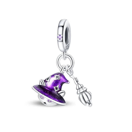 Purple Series 925 Sterling Silver Lily of the Valley Rose Mermaid Witch Hat Charm Fit DIY Bracelet Necklace Charming Gifts