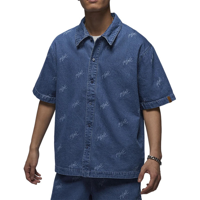 Nike Official Genuine Jordan Flight Men's Denim Shirt Short Sleeve FN4654-436