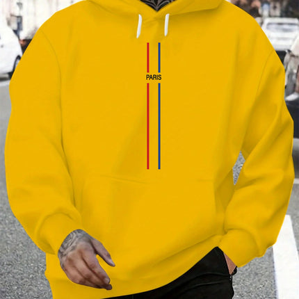 Men's Autumn/Winter Casual Fashion Loose Hoodie Paris Letter Pattern Printed Long Sleeve Warm Hoodie
