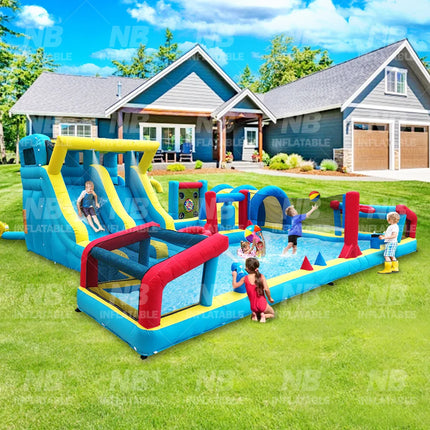 AirJump Inflatable Bounce House Water Park with Double Slides Obstacle Ball Pit for Kids Backyard Summer Party Birthday Gift