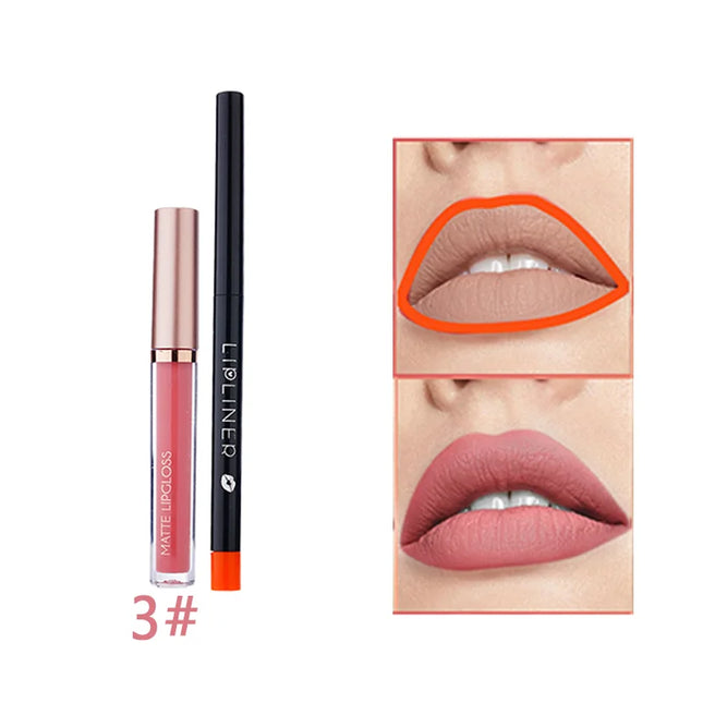 12 pieces of matte liquid lipstick+lipliner set, pigment velvet nude color waterproof long-lasting lip gloss makeup gift set