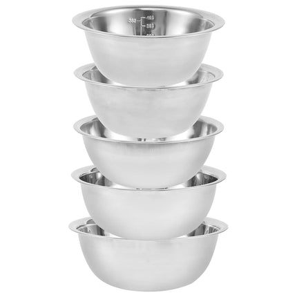 5Pcs Salad Mixing Bowl Set Stainless Steel Multipurpose Soup Basin 5 Sizes Nesting Bowls for Kitchen Cooking Baking Food Storage