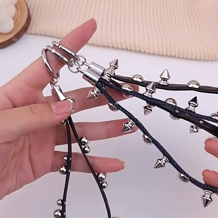 New Rivet Leather Rope Keychain Goth Creative Personality Punk Phone Case Hanging Rope Keychain Gift Trendy Charm Accessories