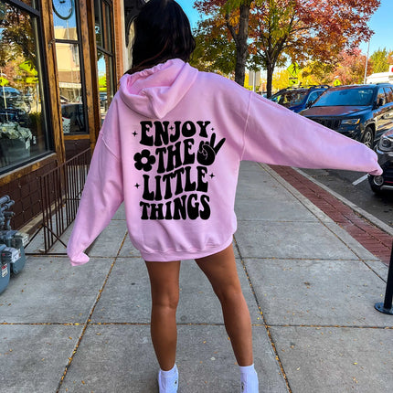 Funny Enjoy The Little Things Hoodie, Cute Positive Sayings Sweatshirt For Strong Women, Inspirational Quotes Pullover Tops