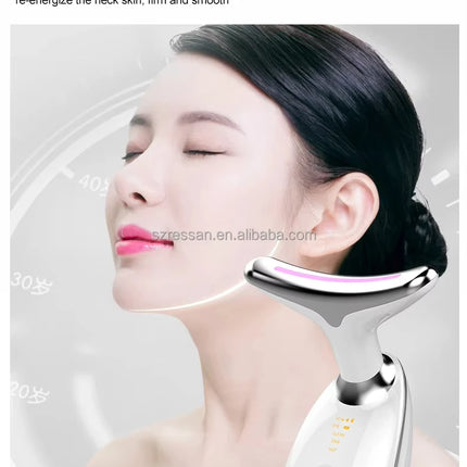 3 in 1 Microcurrent Neck Massager Facial Lift Tighten Face Contour and Smooth Lines Device 3 Color LED Light Beauty Instrument