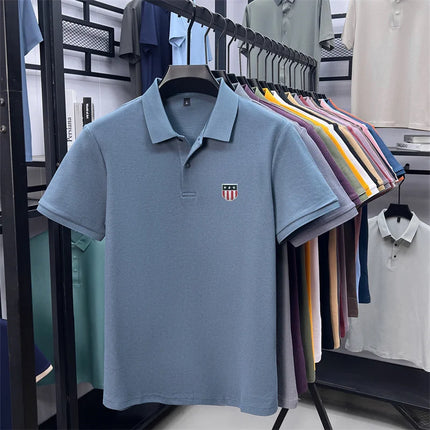 Men's Summer Luxury Brand 100% Cotton Polo Shirt with Lapel Printing, Short Sleeves T-Shirt, Business Leisure, Breathable Men's Clothing